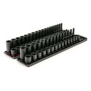 TEKTON 3/8 Inch Drive 6-Point Impact Socket Set with Rails, 68-Piece 1/4-1 in., 6-24 mm | SID91218