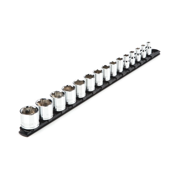 TEKTON 3/8 Inch Drive Shallow 6-Point Socket Set with Rail, 15-Piece (1/4 - 1 in.) | SHD91109