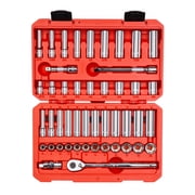 TEKTON 3/8 Inch Drive Shallow and Deep 6-Point Socket and Ratchet Set with Case, 46-Piece 5/16 - 3/4 in., 8 - 19 mm | SKT15301