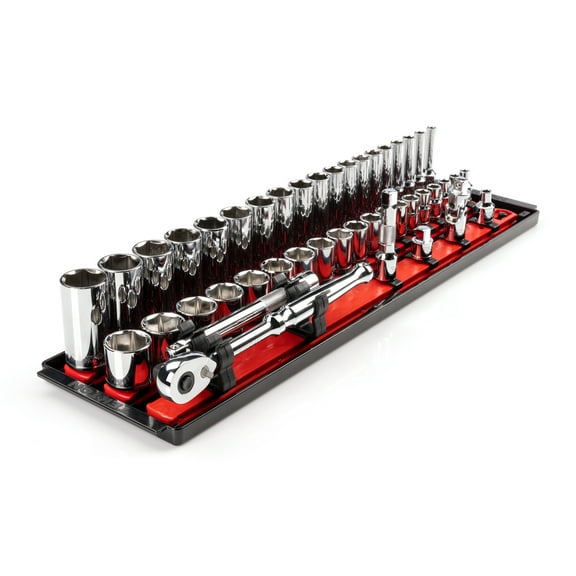 TEKTON 3/8 Inch Drive 6-Point Socket and Ratchet Set with Rails, 44-Piece (6-24 mm) | SKT13201