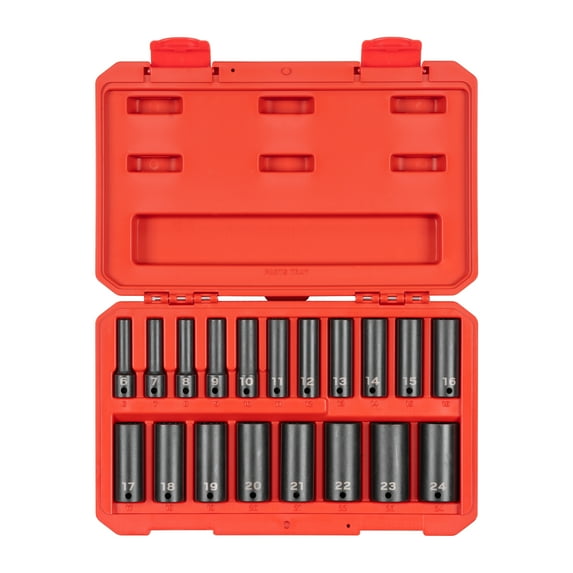 TEKTON 3/8 Inch Drive Deep 12-Point Impact Socket Set, 19-Piece (6 - 24 mm) | SID91307