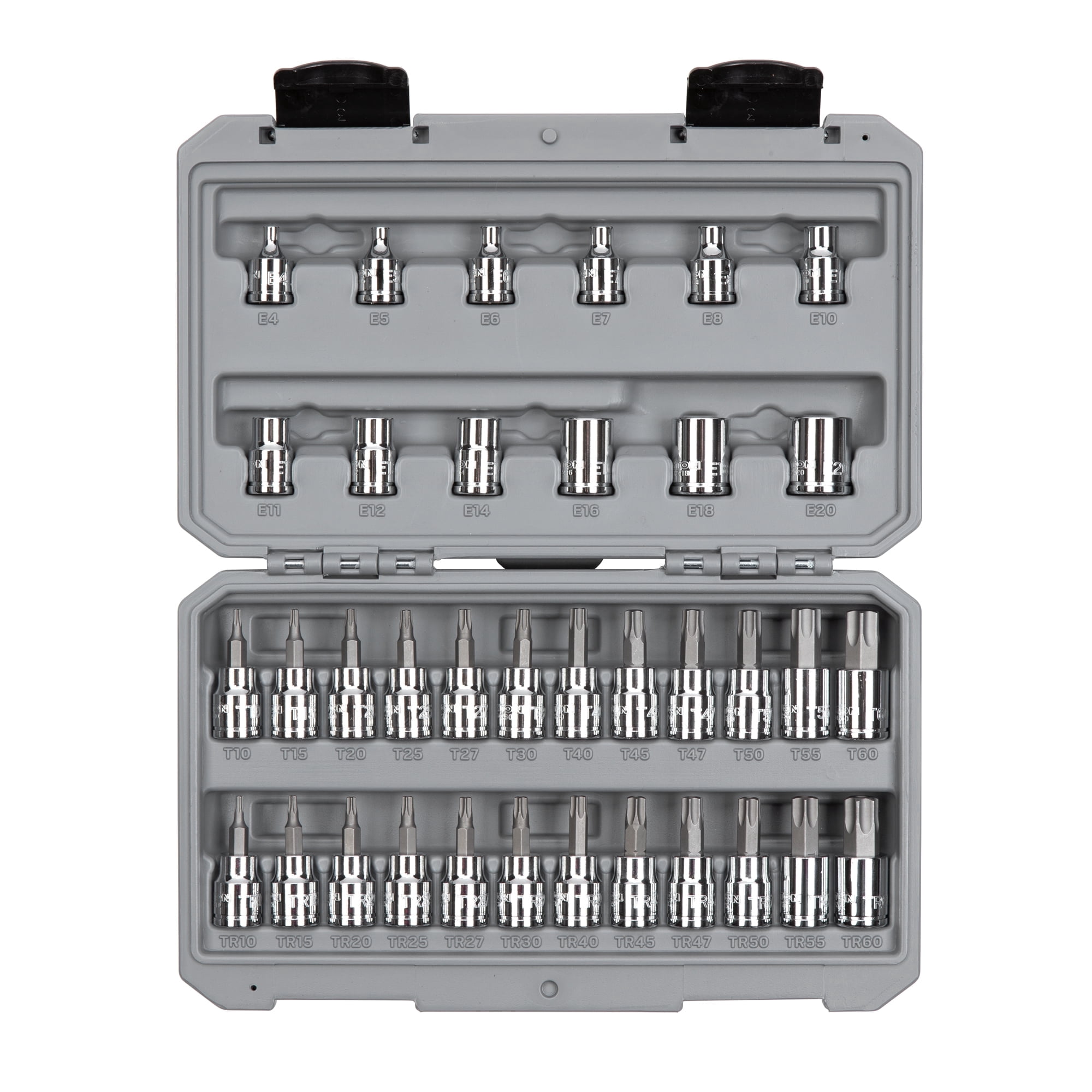 TEKTON 3/8 Inch Drive Torx/TR Torx Bit & External Star Socket Set with Case, 36-Piece (T10 - T60, TR10 - TR60, E4 - E20) | SKT15402