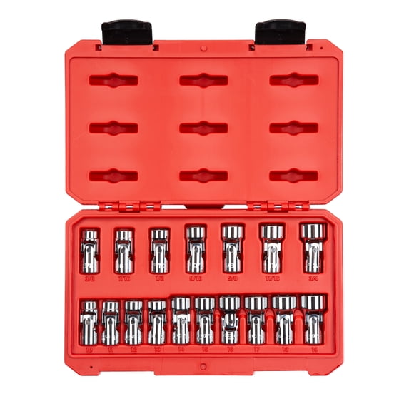 TEKTON 3/8 Inch Drive Shallow 6-Point Universal Joint Socket Set with Case, 17-Piece (3/8 - 3/4 in., 10 - 19 mm) | SHD91301