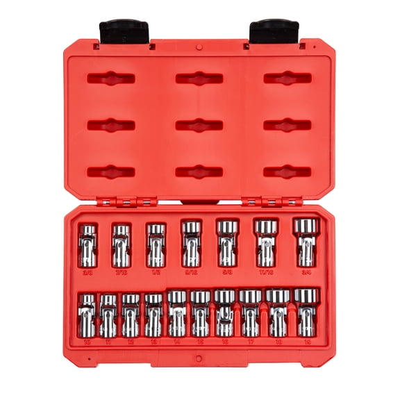 TEKTON 3/8 Inch Drive Shallow 6-Point Universal Joint Socket Set with Case, 17-Piece (3/8 - 3/4 in., 10 - 19 mm) | SHD91301