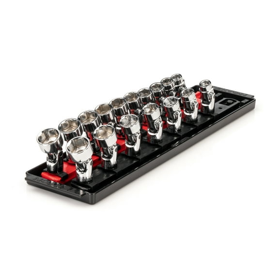 TEKTON 3/8 Inch Drive Universal Joint Socket Set with Rail, 17-Piece (3/8-3/4 in., 10-19 mm) | SHD91217