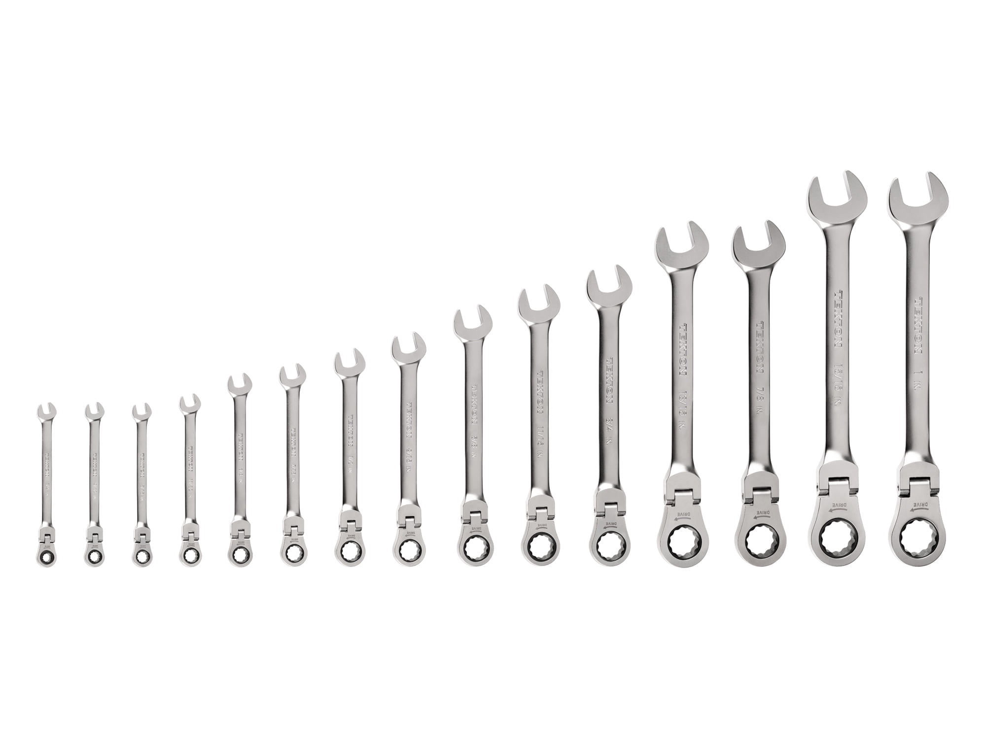 TEKTON Flex Head 12-Point Ratcheting Combination Wrench Set, 15-Piece (1/4-1 in.) | WRC95001