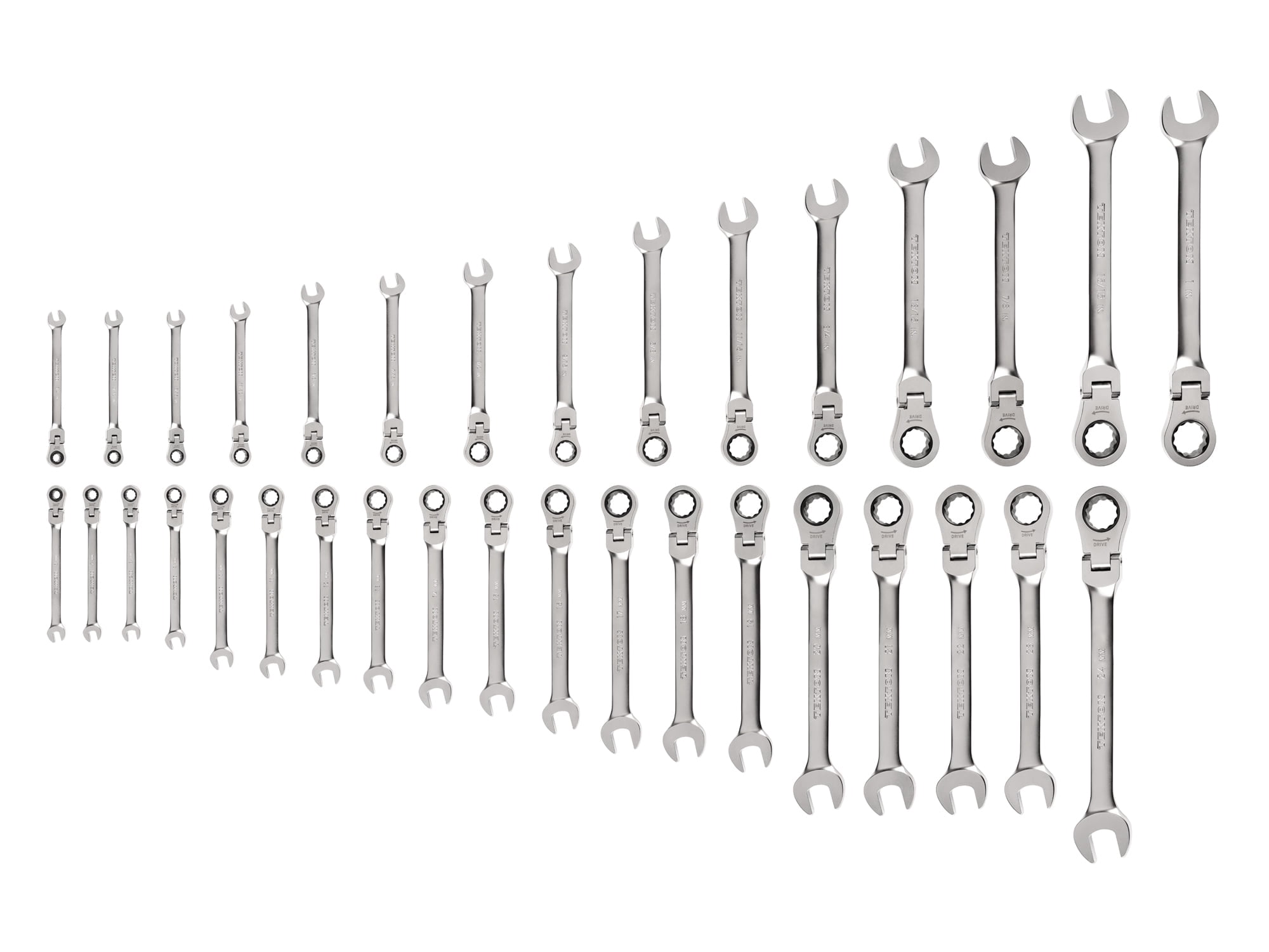 TEKTON Flex Head 12-Point Ratcheting Combination Wrench Set, 34-Piece (1/4-1 in., 6-24 mm) | WRC95005