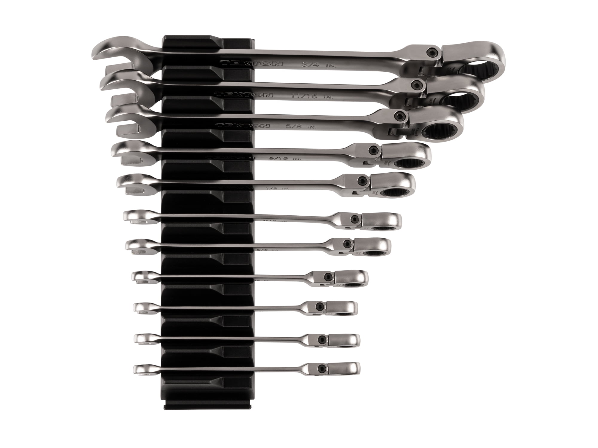 TEKTON 11-Piece Flex Head Ratcheting Wrench Set (1/4-3/4 In) - 180-Degree Swing, 12-Point, Modular Organizer
