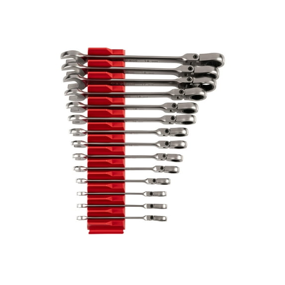 TEKTON Flex Head 12-Point Ratcheting Combination Wrench Set with Modular Wrench Organizer, 14-Piece (6-19 mm) | WRC95302