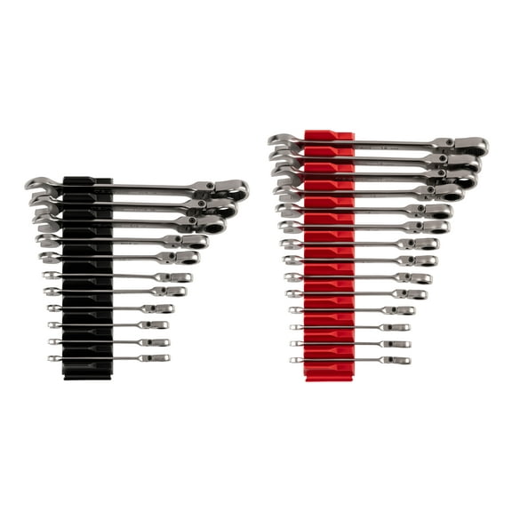 TEKTON Flex Head 12-Point Ratcheting Combination Wrench Set with Modular Wrench Organizer, 25-Piece (1/4-3/4 in., 6-19 mm) | WRC95304