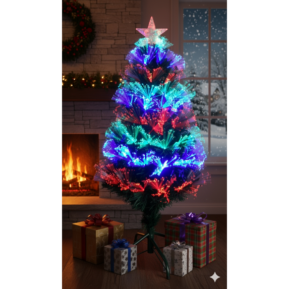 TEKTRUM 36" CHRISTMAS COLOR CHANGING FIBER OPTIC CIRCULAR LIGHTS TREE WITH LED LIGHTED STAR TOP FOR CHRISTMAS/HOLIDAY/PARTY (Model TD-SYFT16-14C)