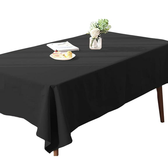 TEKTRUM 60 X 84 INCH 60"X84" RECTANGULAR POLYESTER TABLECLOTH - THICK/HEAVY DUTY/DURABLE FABRIC - BLACK COLOR