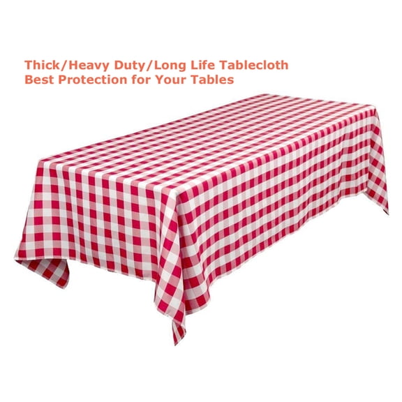 TEKTRUM 60 X 84 INCH 60"X84" RECTANGULAR TABLECLOTH CHECKER - THICK/HEAVY DUTY/DURABLE FABRIC - RED & WHITE