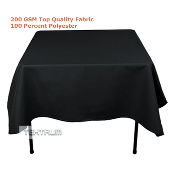 TEKTRUM 70 X 70 INCH 70"X70" SQUARE POLYESTER TABLECLOTH - BLACK COLOR