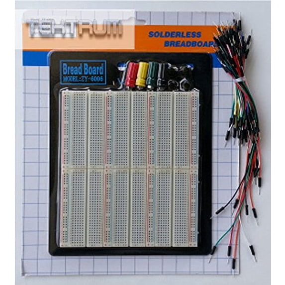 TEKTRUM EXTERNALLY POWERED SOLDERLESS 2200 TIE-POINTS EXPERIMENT PLUG-IN BREADBOARD WITH ALUMINUM BACK PLATE AND JUMPER WIRES FOR PROTO-TYPING CIRCUIT/ARDUINO