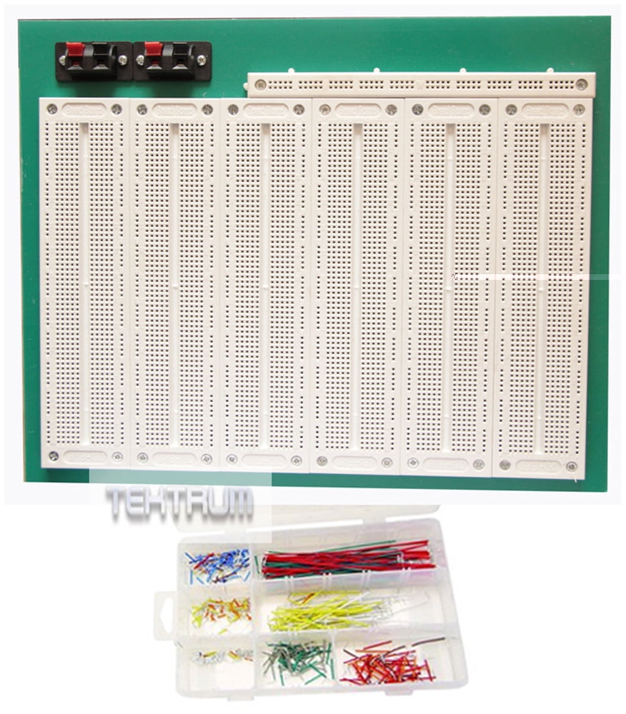 TEKTRUM EXTERNALLY POWERED SOLDERLESS 4660 TIE-POINTS EXPERIMENT PLUG-IN BREADBOARD AND 350 PIECES PRE-FORMED SOLID JUMPER WIRES FOR PROTO-TYPING CIRCUIT/ARDUINO