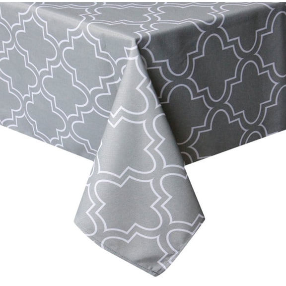 TEKTRUM Moroccan Quatrefoil Waterproof 60"x102" Rectangular Light Grey Microfiber Tablecloths