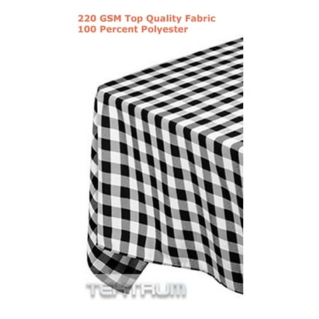 TEKTRUM Wrinkle Free 84" x 60" Black Checkered Polyester Tablecloth