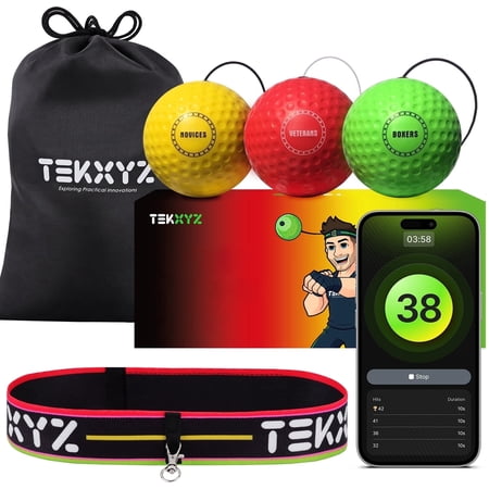 TekXYZ® Boixng Reflex Ball with Counter App, Online Community for Boxing Ball, Perfect for Hand Eye Coordination, Ideal Gift for All Ages