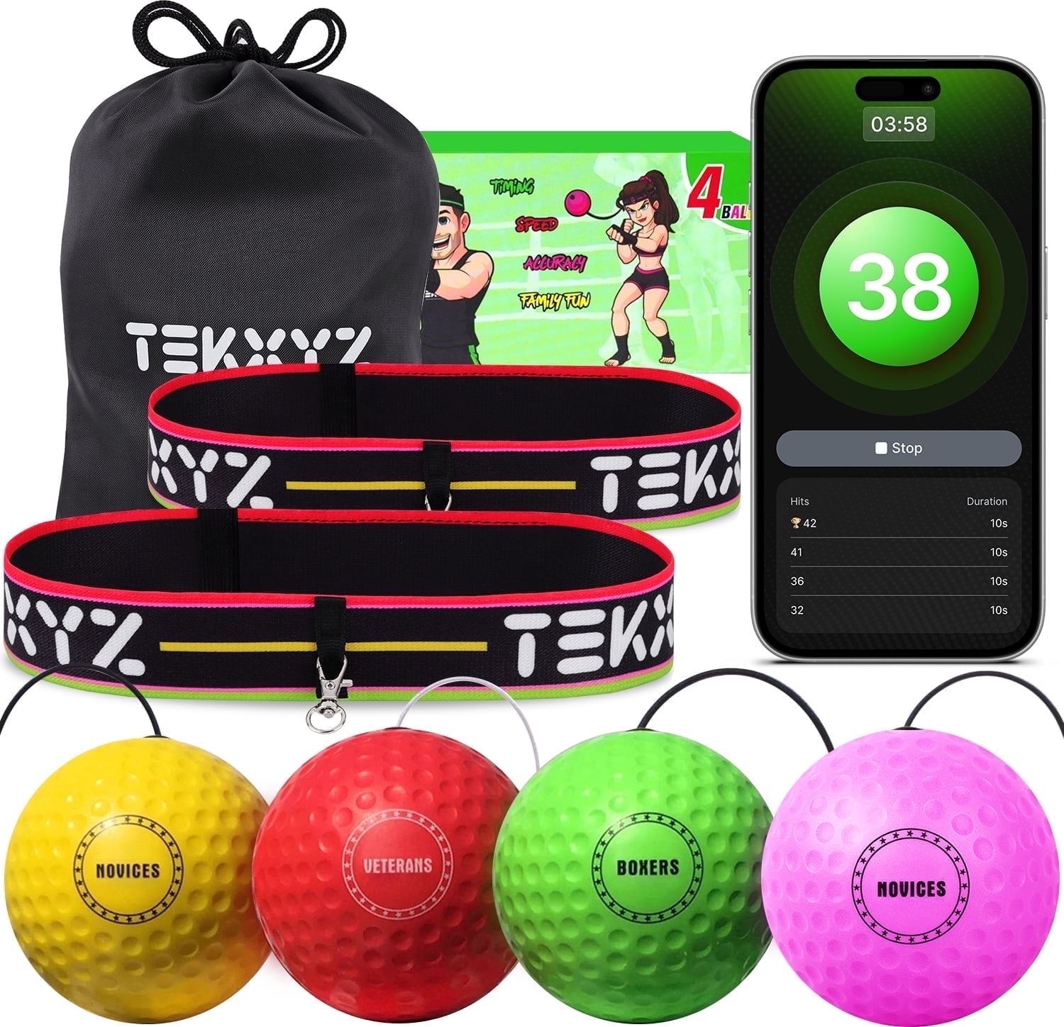 TekXYZ® Boxing Reflex Ball Family Pack with Counter App - Walmart.com