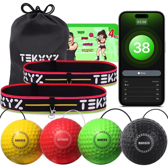 TekXYZ® Reflex Ball Family Pack with Counter App | Online Community for Boxing Ball, Stocking Stuffer Gift for All Ages