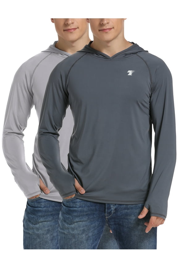 2 Pack Men's UPF 50+ Fishing Shirts Sun Protection Lightweight Hoodie Performance Long Sleeve SPF UV Shirt for Outdoor Hiking Running Swimming L