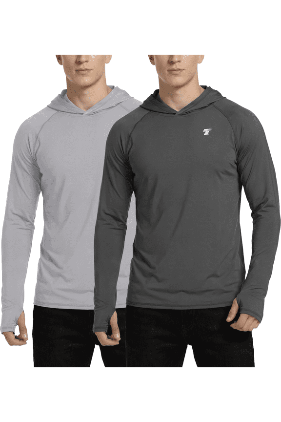 2 Pack Men's UPF 50+ Fishing Shirts Sun Protection Lightweight Hoodie Performance Long Sleeve SPF UV Shirt for Outdoor Hiking Running Swimming M