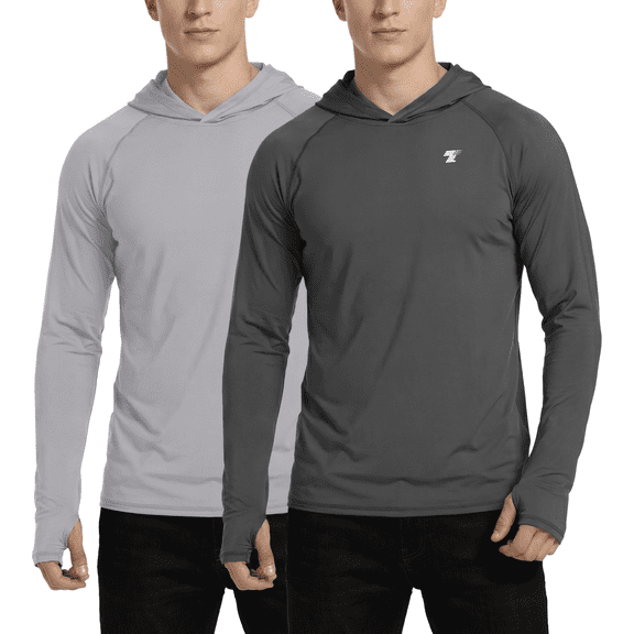 TELALEO 2 Pack Men's UPF 50+ Fishing Shirts Sun Protection Lightweight Hoodie Performance Long Sleeve SPF UV Shirt for Outdoor Hiking Running Swimming S