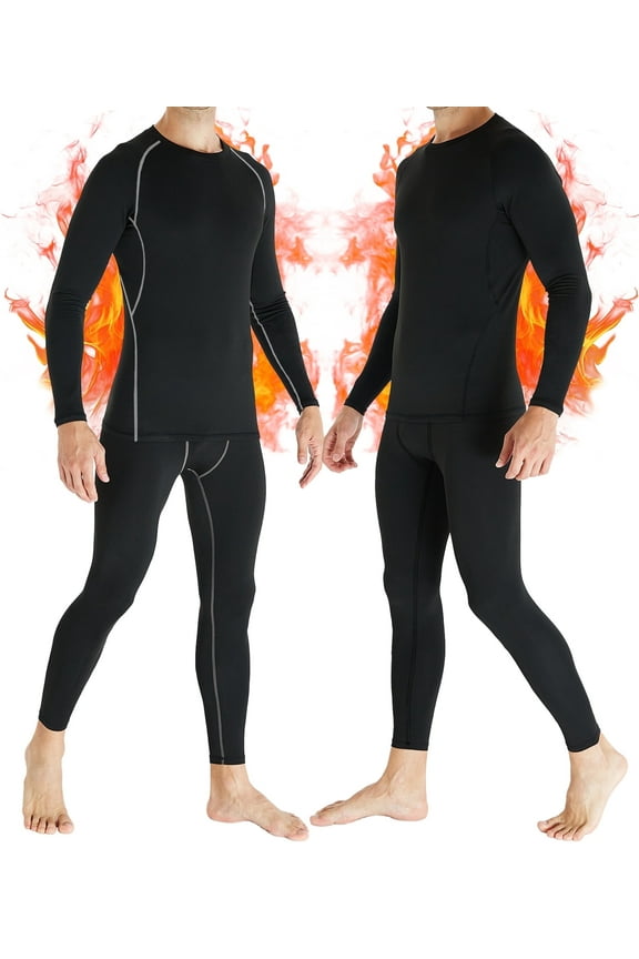 2 Sets Mens Thermal Underwear Set Fleece Lined Base Layer Long Sleeve Shirts Pants for Cold Winter