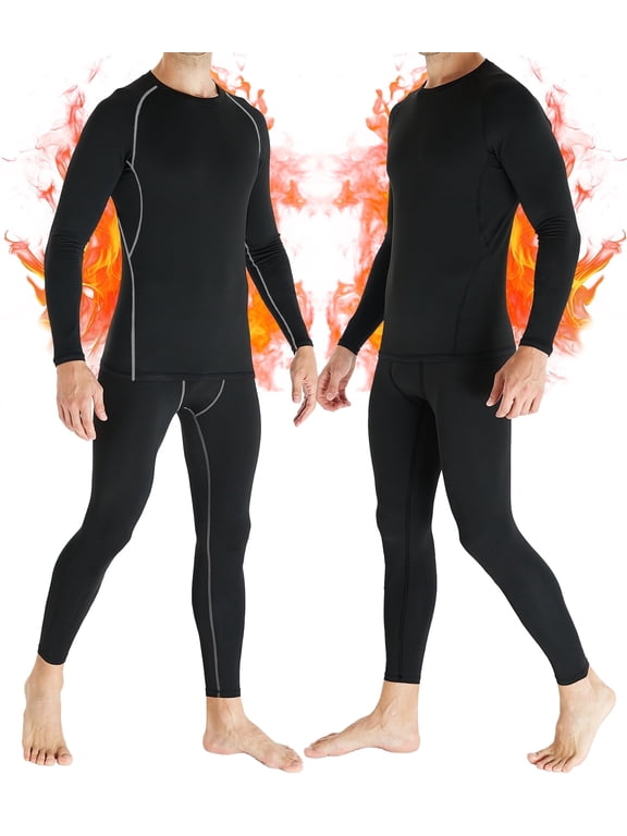 2 Sets Mens Thermal Underwear Set Fleece Lined Base Layer Long Sleeve Shirts Pants for Cold Winter