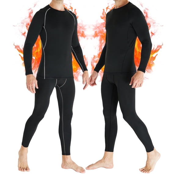 TELALEO 2 Sets Mens Thermal Underwear Set Fleece Lined Base Layer Long Sleeve Shirts Pants for Cold Winter