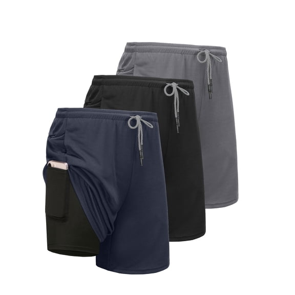TELALEO Mens 2 in 1 Running Workout Shorts with Liner and Pockets Dry Fit Athletic,3 Pack,Size L