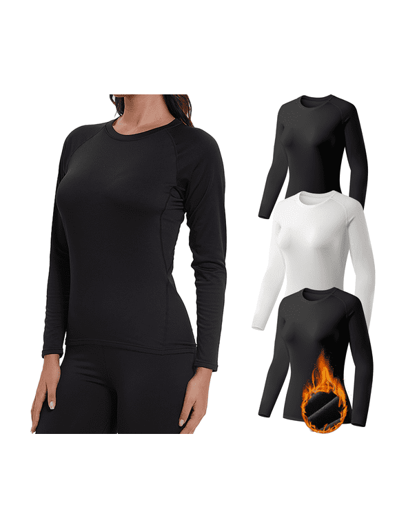 3 Pack Women's Thermal Shirts Fleece Lined Tops Long Sleeve Compression Workout Baselayer for Cold Weather, Size M