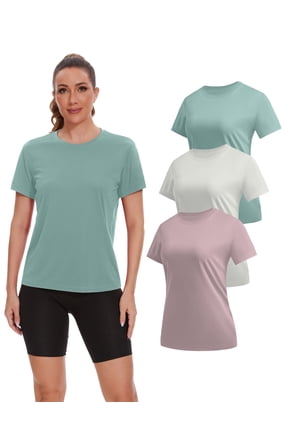 Women's Quick Dry Workout Tops, 3 Pack, Short Sleeve Athletic T-Shirts for Tennis, Yoga, Running