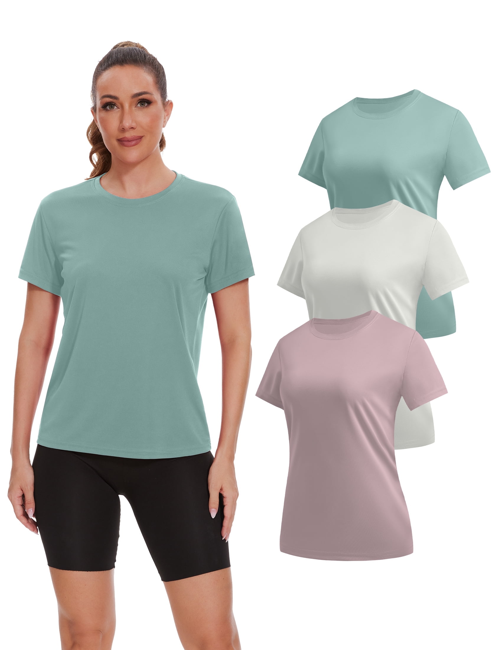 TELALEO 3 Pack Workout Tops for Women Short Sleeve Athletic T Shirts Quick Dry Tennis Yoga Running Crew Neck Tee M
