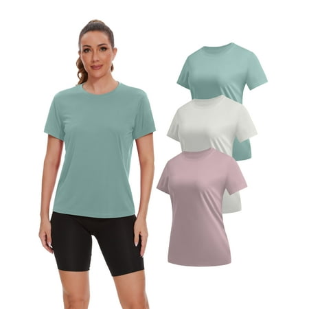 TELALEO Women's Quick Dry Short Sleeve Workout Tops, 3 Pack - Athletic T-Shirts for Tennis, Yoga, Running (Size S)