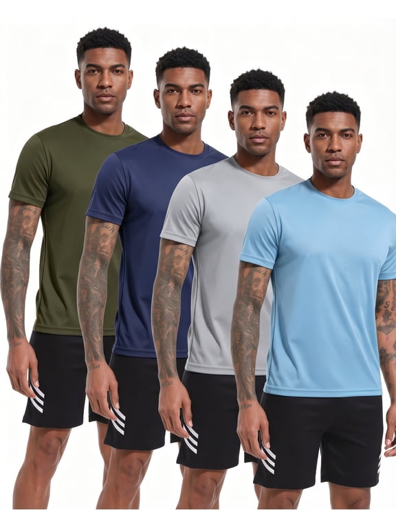 4 Pack Men's Active Quick Dry Crew Neck T Shirts Running Gym Athletic Short Sleeve Tee Tops,XXL