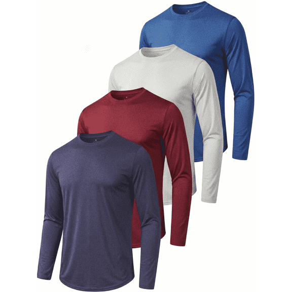 TELALEO 4 Pack Men's Long Sleeve UPF 50 Sun Protection Shirts Moisture Wicking Quick Dry SPF UV T-Shirts for Workout Running Fishing Hiking Outdoor,Size 2XL