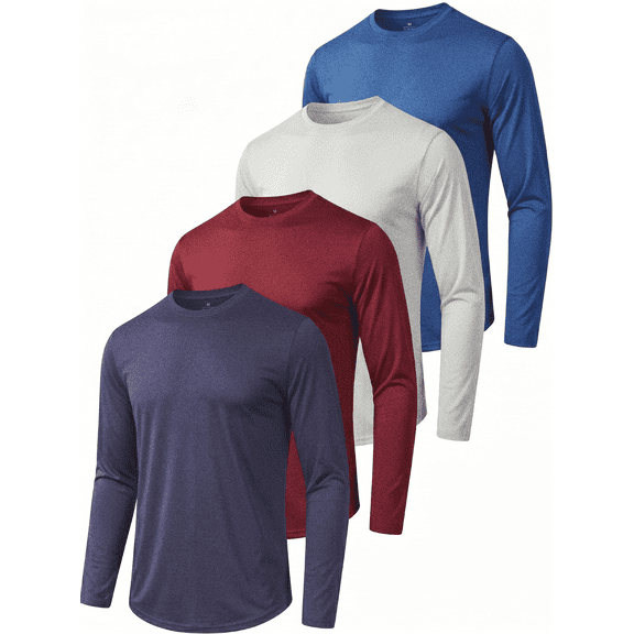 TELALEO 4 Pack Men's Long Sleeve UPF 50+ Sun Protection Shirts Moisture Wicking Quick Dry SPF UV T-Shirts for Workout Running Fishing Hiking Outdoor,Size L