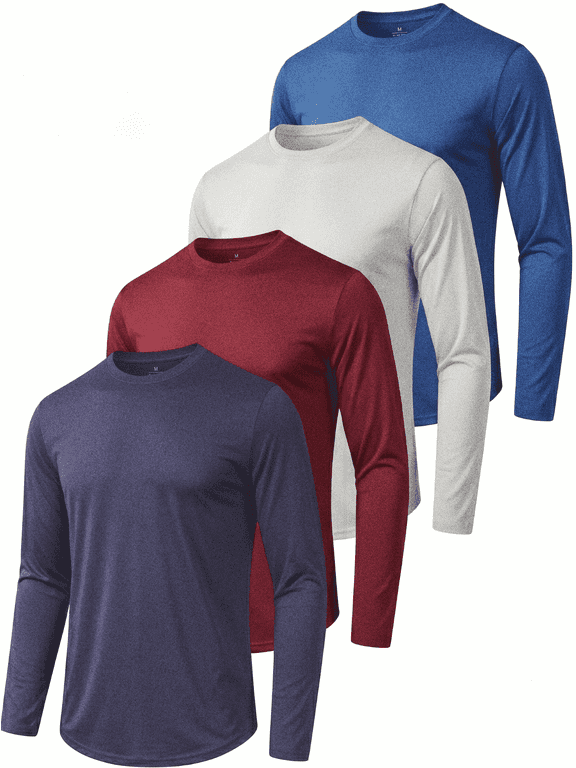 4 Pack Men's Long Sleeve UPF 50+ Sun Protection Shirts Moisture Wicking Quick Dry SPF UV T-Shirts for Workout Running Fishing Hiking Outdoor,Size S
