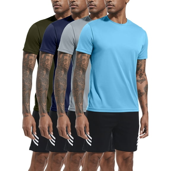 TELALEO 4 Pack Men's Active Quick Dry Crew Neck T Shirts Running Gym Athletic Short Sleeve Tee Tops,L
