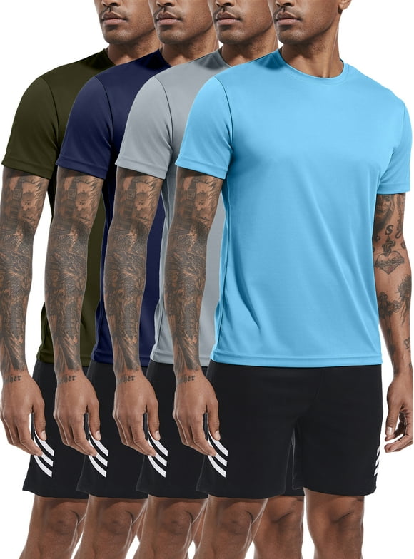 4 Pack Men's Active Quick Dry Crew Neck T Shirts Running Gym Athletic Short Sleeve Tee Tops,L