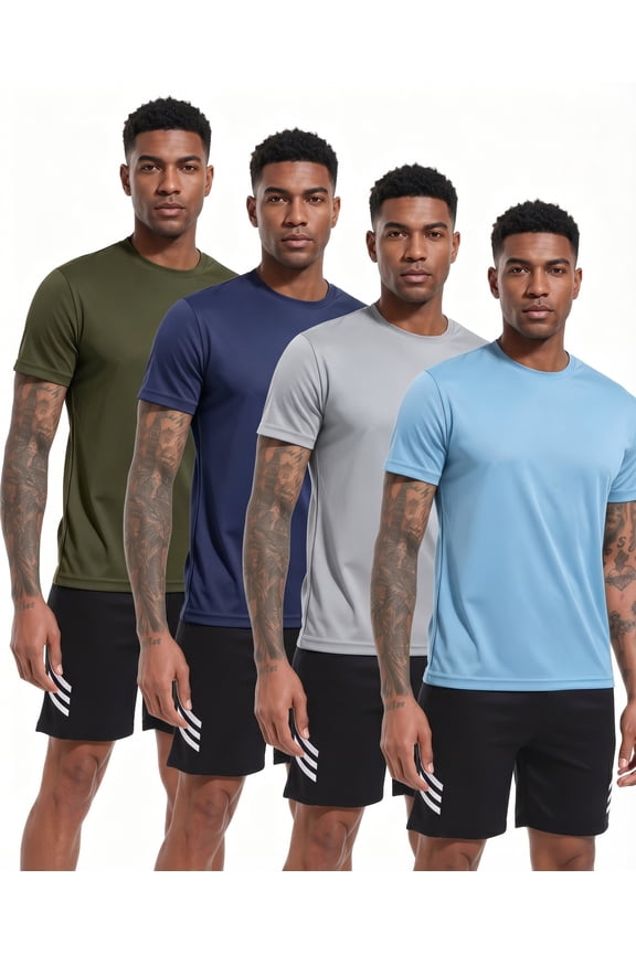 4 Pack Men's Active Quick Dry Crew Neck T Shirts Running Gym Athletic Short Sleeve Tee Tops,S