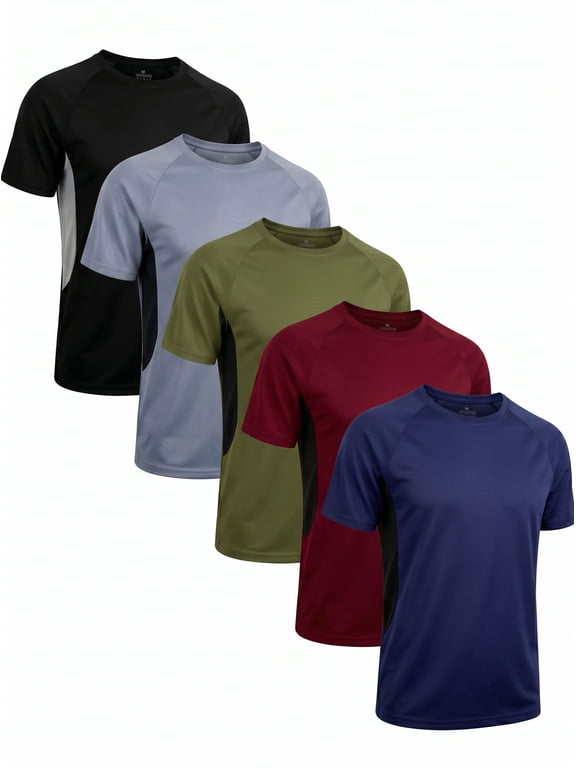 5 Pack Men’s Quick Dry Gym Shirts , Breathable Mesh Underarm, Lightweight Athletic Tees for Workout, Running, and Everyday Wear,Size M