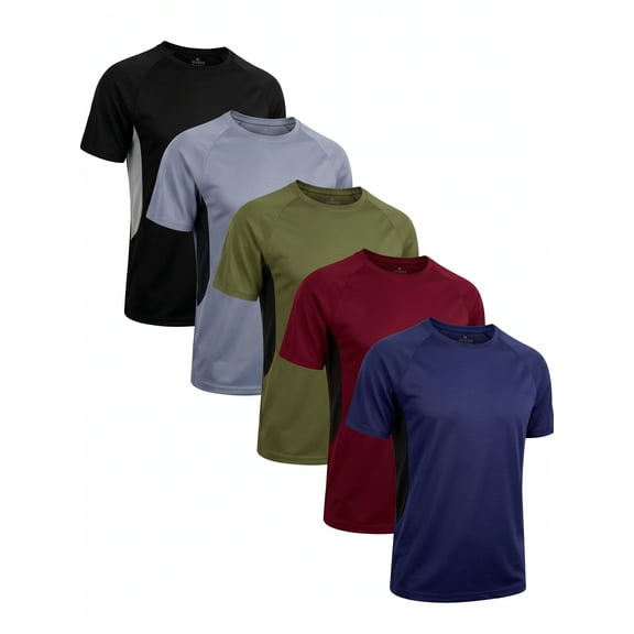 TELALEO 5 Pack Men’s Quick Dry Gym Shirts , Breathable Mesh Underarm, Lightweight Athletic Tees for Workout, Running, and Everyday Wear,Size XL