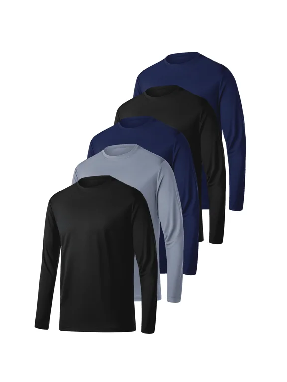 Long Sleeve Shirts for Men Upf Spf Sun Protection Tee,5 Pack,Size L