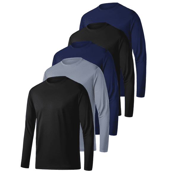 TELALEO Long Sleeve Shirts for Men Upf Spf Sun Protection Tee,5 Pack,Size M
