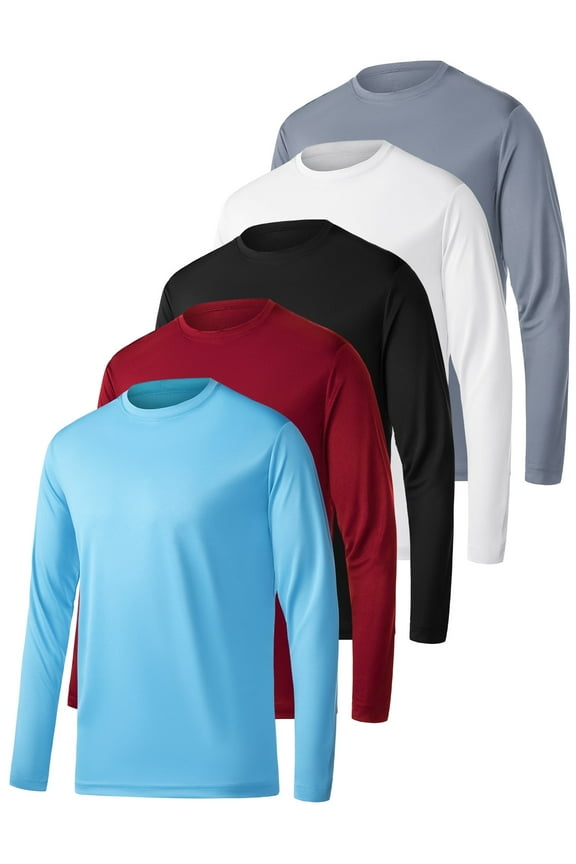 5 Pack Long Sleeve Shirts for Men Moisture Wicking UPF SPF Sun Protection Tee Shirts Workout T Shirts,S