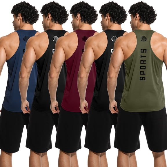 TELALEO Men's 5 Pack Dry Fit Y-Back Muscle Tank Tops, Mesh Athletic Sleeveless Workout Gym Shirts for Fitness Bodybuilding Running Training, Size L