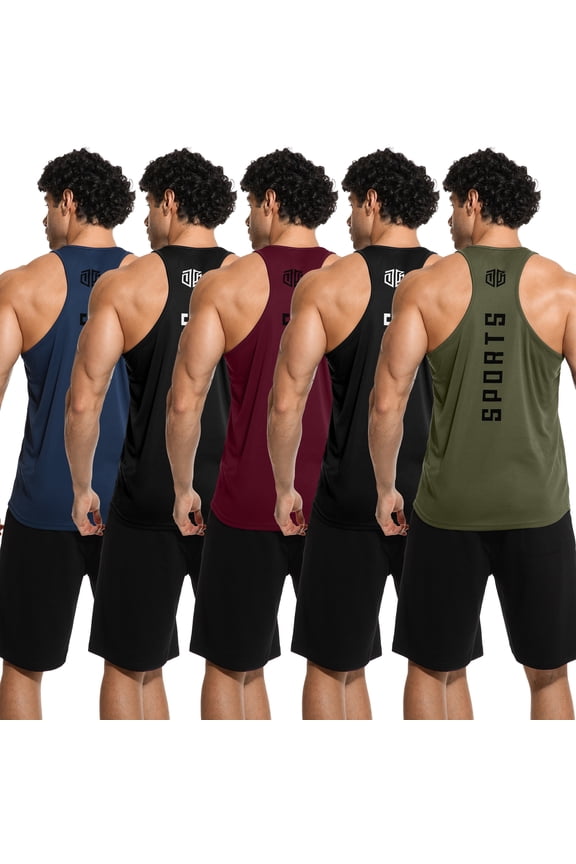 Men's 5 Pack Dry Fit Y-Back Muscle Tank Tops, Mesh Athletic Sleeveless Workout Gym Shirts for Fitness Bodybuilding Running Training, Size L